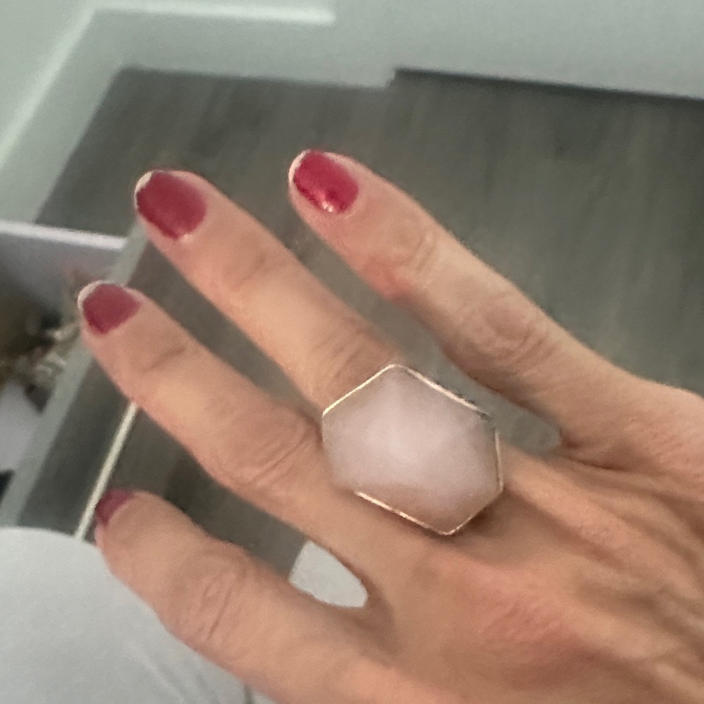 Elegant Gold and Rose Quartz Hexagon Ring